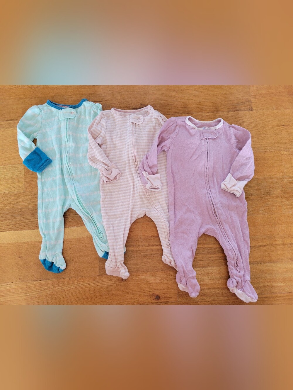 3 Baby Girl Footed Pajamas Sleepers 0-3 Months